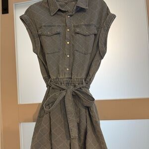 Sleeveless Belted Shirt Dress in Denim